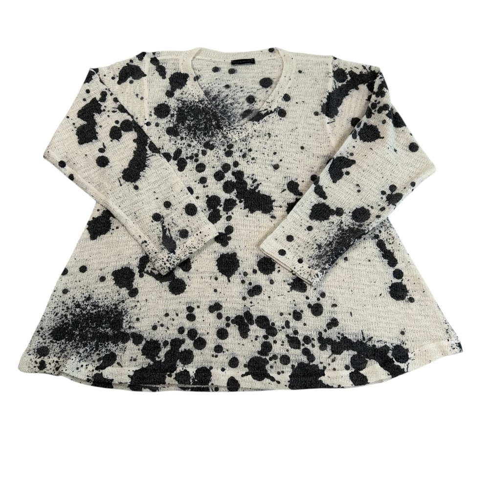 Nally and Millie Splatter Print Knit Sweater Sz XL Black Cream Oversized Grunge - Picture 5 of 7